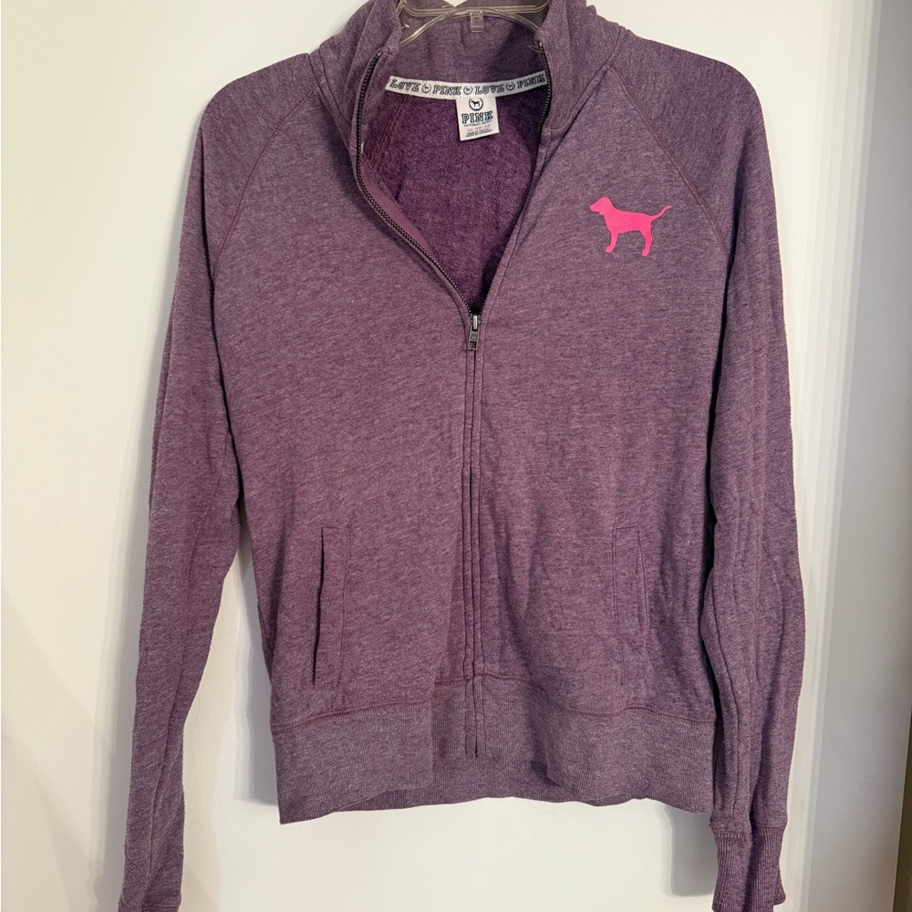 Purple Zip-Up Hoodie with Pink Dog Logo